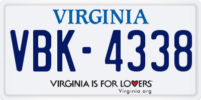 VA license plate VBK4338