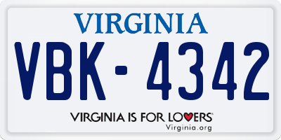 VA license plate VBK4342