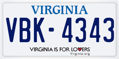 VA license plate VBK4343