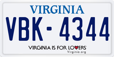 VA license plate VBK4344