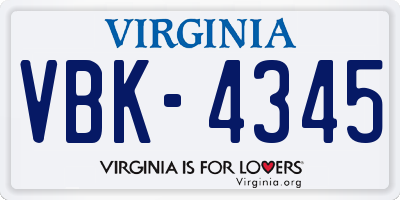 VA license plate VBK4345
