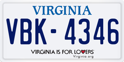 VA license plate VBK4346