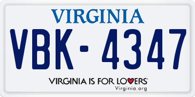 VA license plate VBK4347
