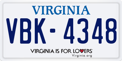 VA license plate VBK4348