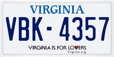 VA license plate VBK4357