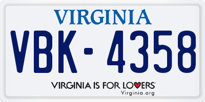 VA license plate VBK4358