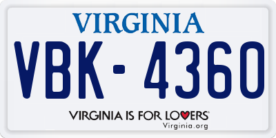 VA license plate VBK4360