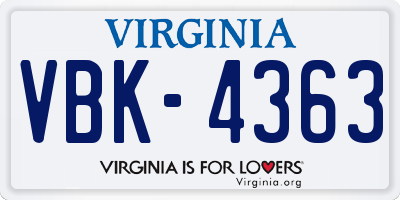 VA license plate VBK4363