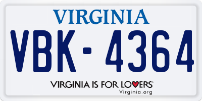 VA license plate VBK4364