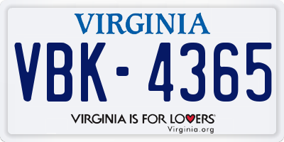 VA license plate VBK4365