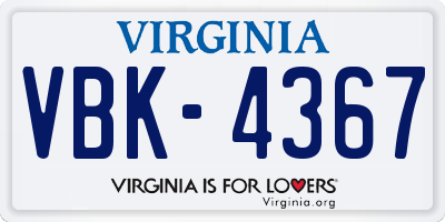 VA license plate VBK4367