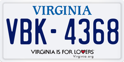 VA license plate VBK4368