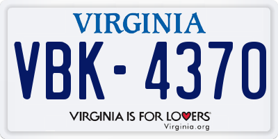 VA license plate VBK4370