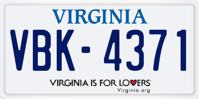 VA license plate VBK4371