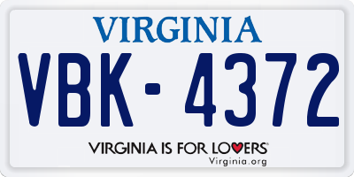 VA license plate VBK4372