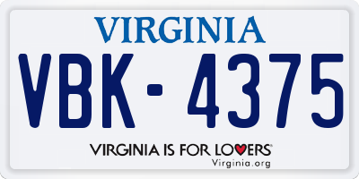 VA license plate VBK4375