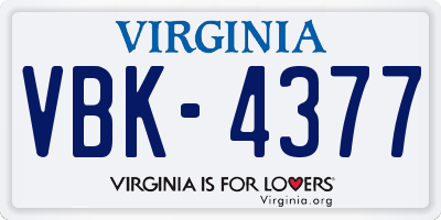 VA license plate VBK4377