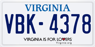 VA license plate VBK4378