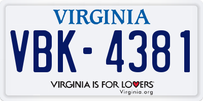VA license plate VBK4381