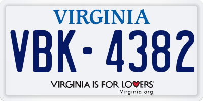 VA license plate VBK4382