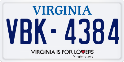 VA license plate VBK4384