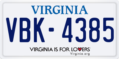 VA license plate VBK4385