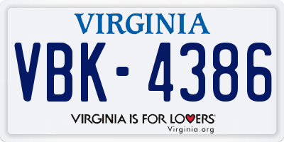 VA license plate VBK4386
