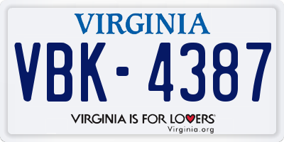 VA license plate VBK4387