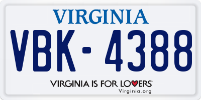 VA license plate VBK4388