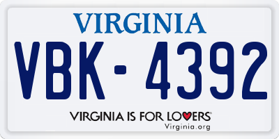 VA license plate VBK4392