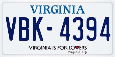 VA license plate VBK4394