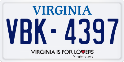 VA license plate VBK4397