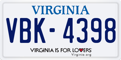 VA license plate VBK4398