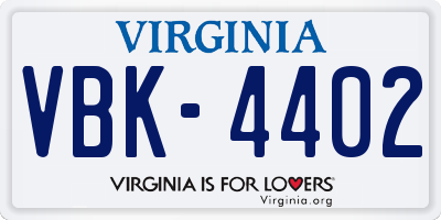 VA license plate VBK4402