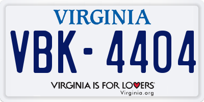 VA license plate VBK4404