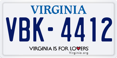 VA license plate VBK4412