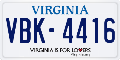 VA license plate VBK4416