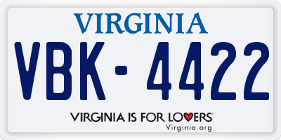VA license plate VBK4422