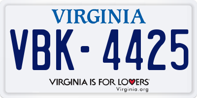 VA license plate VBK4425