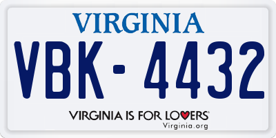 VA license plate VBK4432