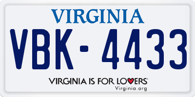 VA license plate VBK4433