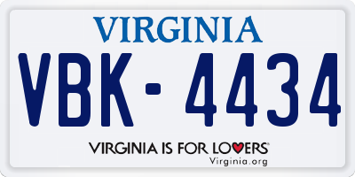 VA license plate VBK4434