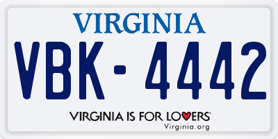 VA license plate VBK4442