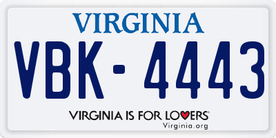 VA license plate VBK4443