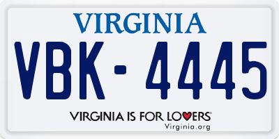 VA license plate VBK4445