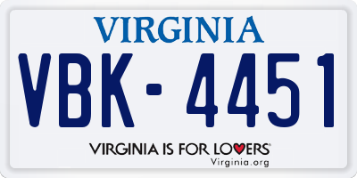 VA license plate VBK4451