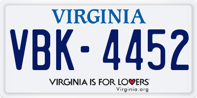 VA license plate VBK4452