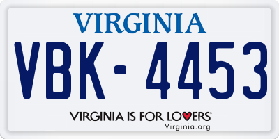 VA license plate VBK4453