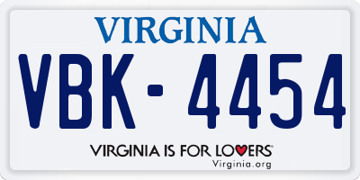 VA license plate VBK4454