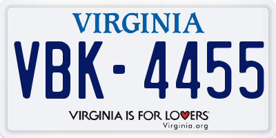 VA license plate VBK4455